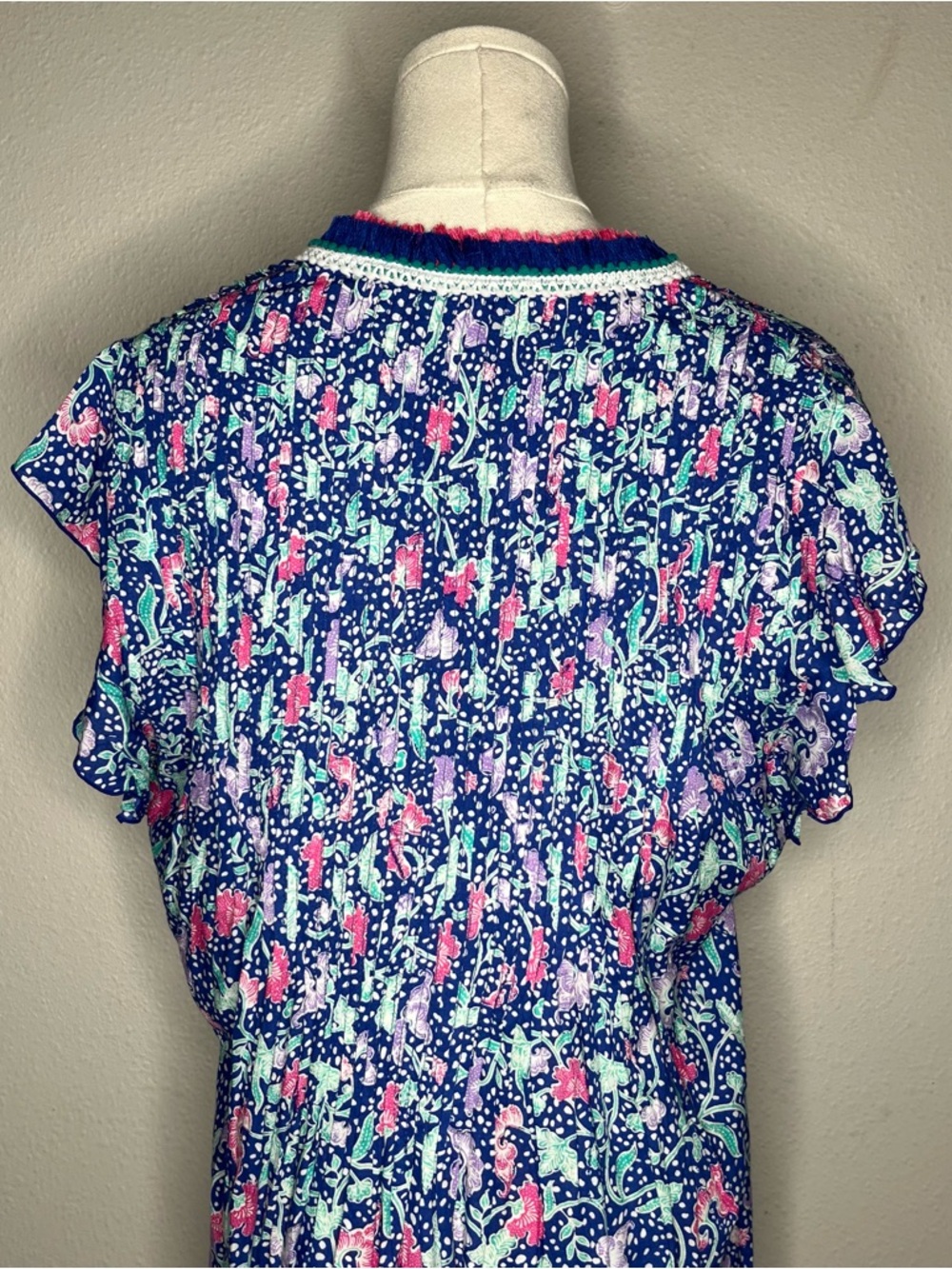 NEW Poupette St Barth Floral Lace Trim Sasha Mini Dress in Blue Clary Boho Chic - Picture 6 of 11
